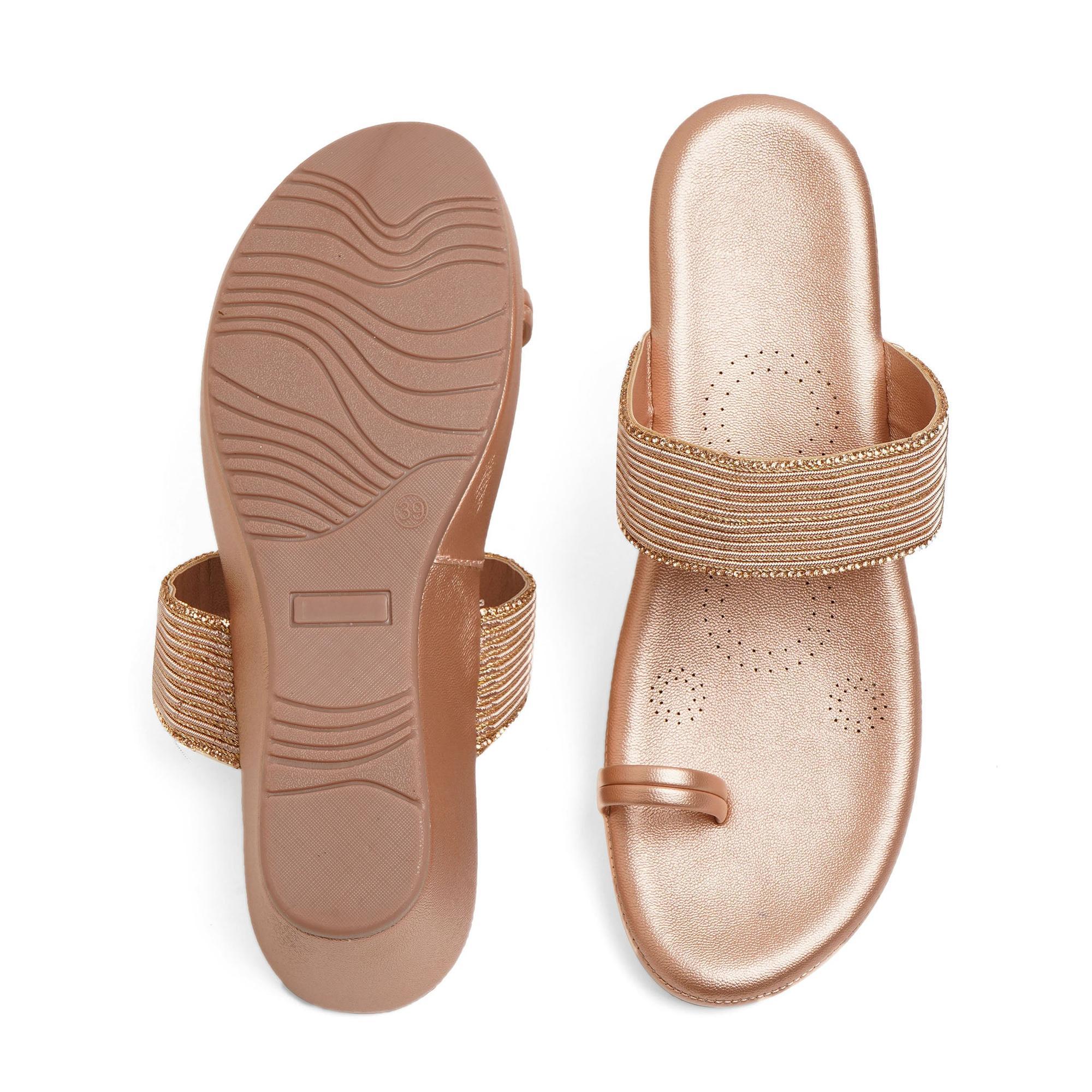 Sparkly Rose-Gold Wedge One-Toe Sandals