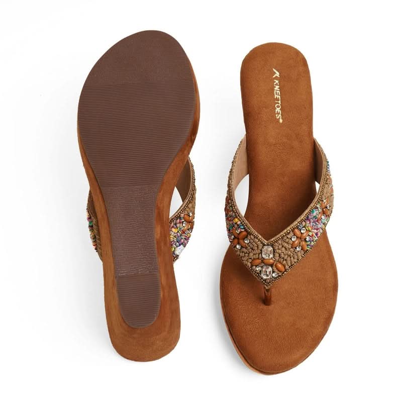 Sparkly Brown Beaded Wedge Sandals