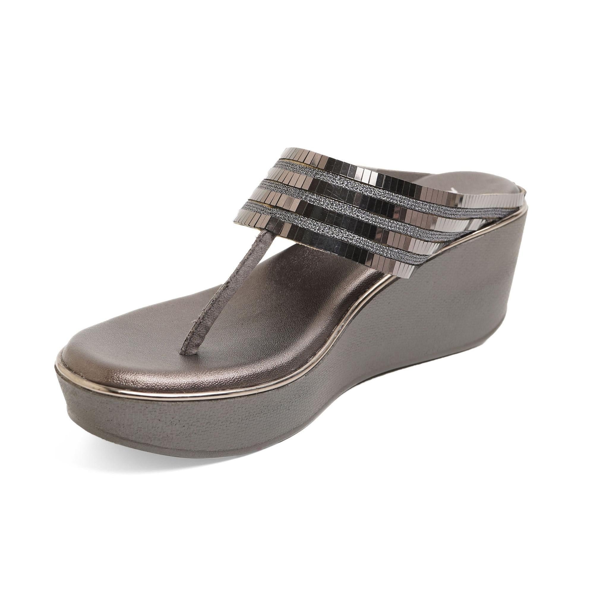 Sparkly Black Wedge T-Strap Sandals