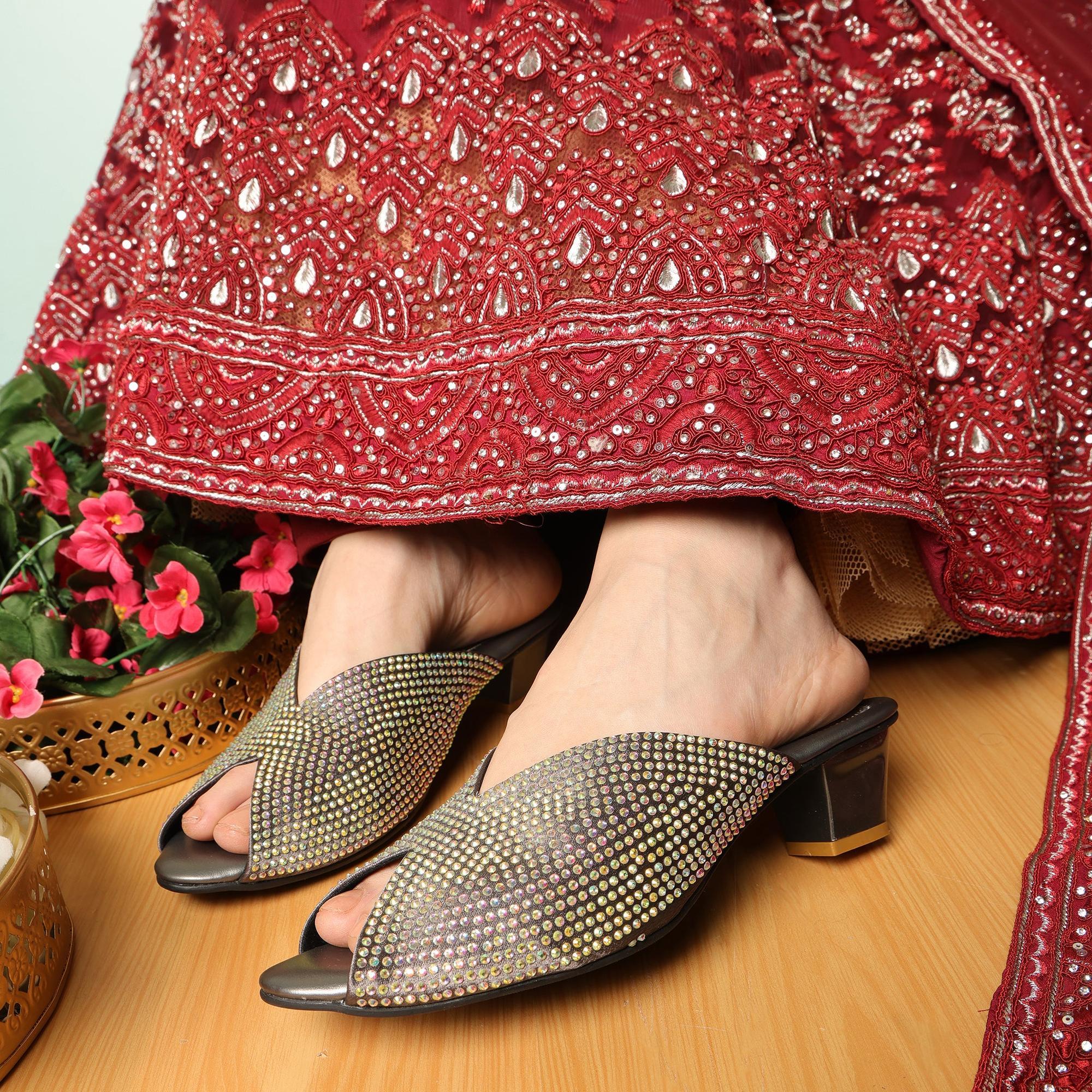 Crystalshine Charcoal Grey Block Sandals