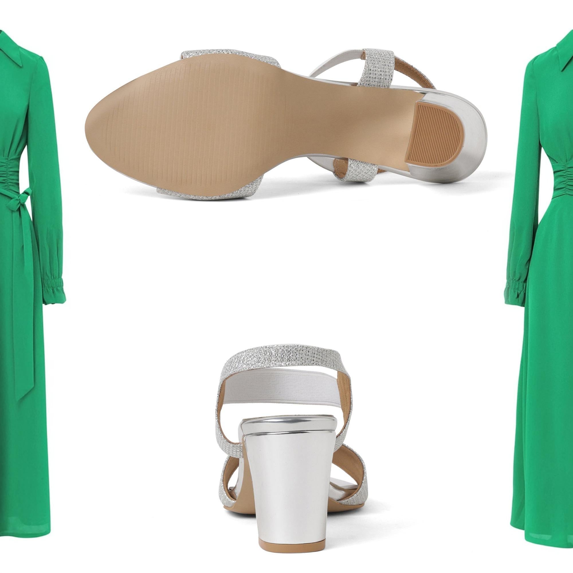 Glamorous Silver Block Heel Sandals