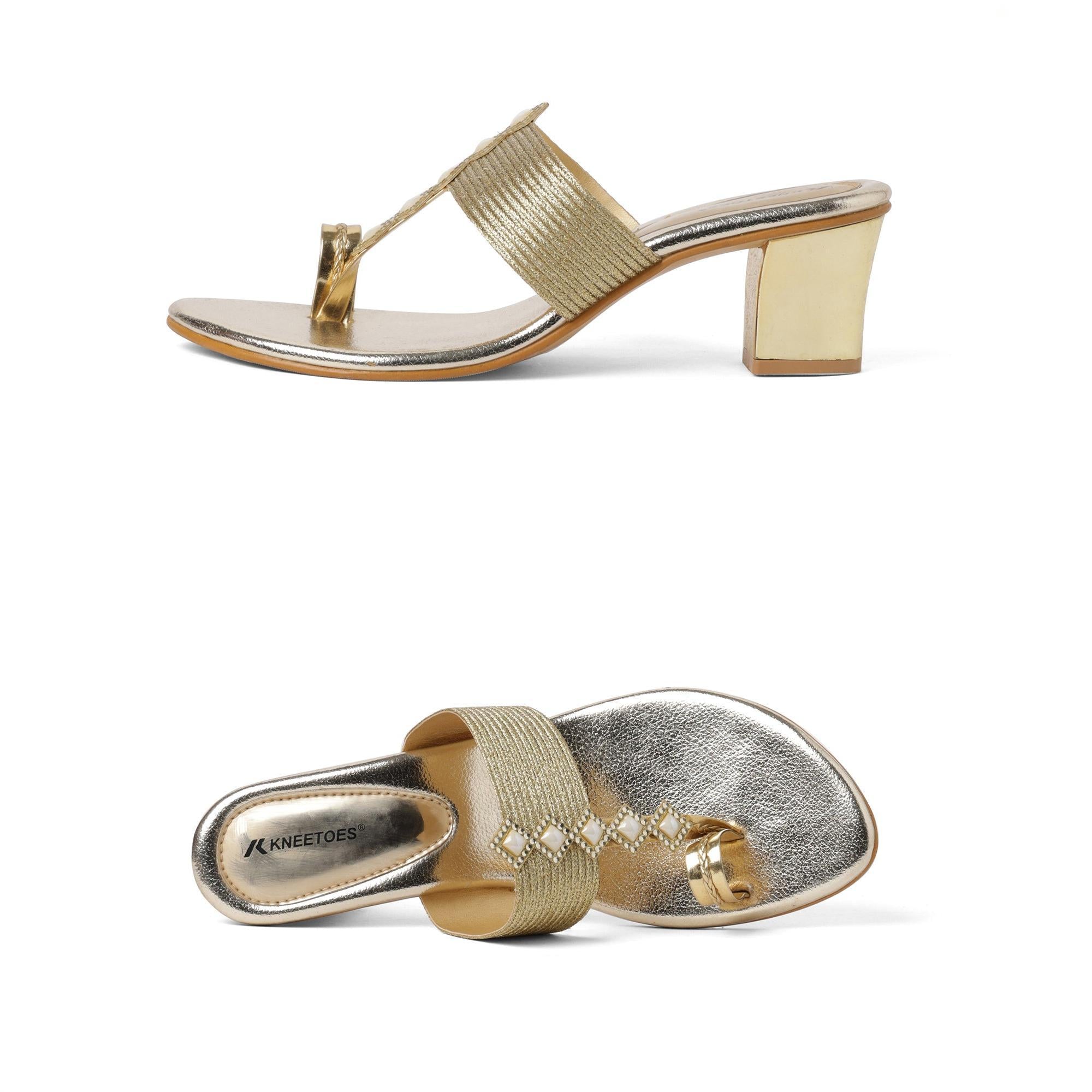 Bold Gem Embellished Gold One-Toe Sandals