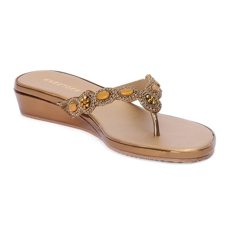 Premium Embellished Bronze Wedge Sandals