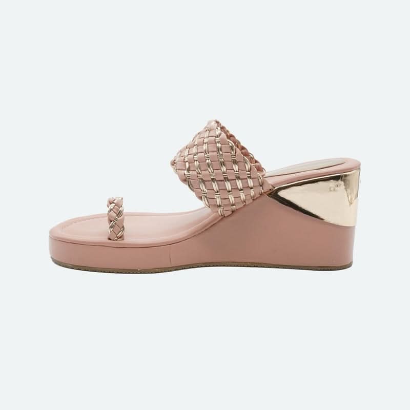 Bloomy Peach Braided Wedge One-Toe Sandals