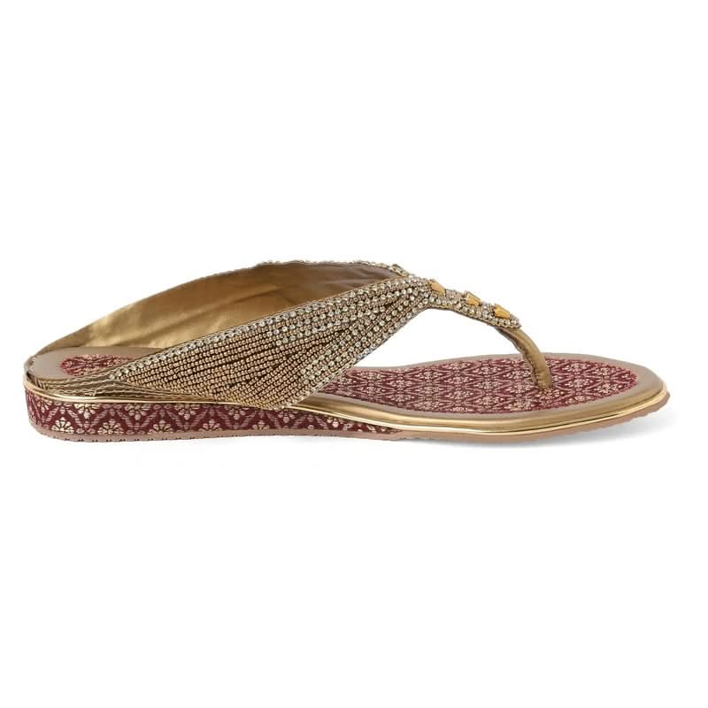 Bead Luxe Gold Ethnic-Motif Thong Sandals