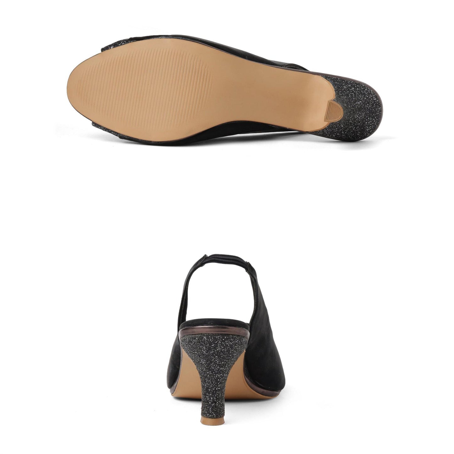 Black Color-Block Party Kitten Heels