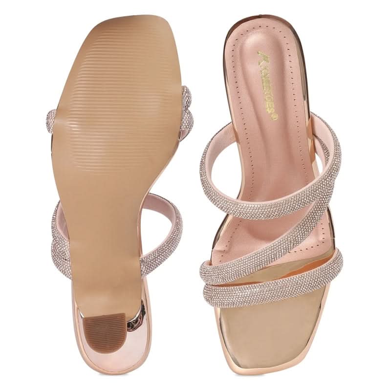 Embellished Rose-Gold Stylish Square-Toe Sandals
