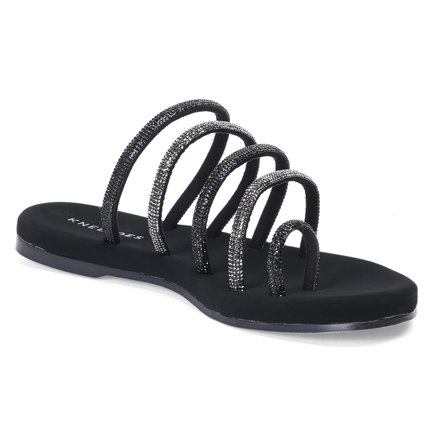 Embellished Black Breathable Open-Toe Sandals