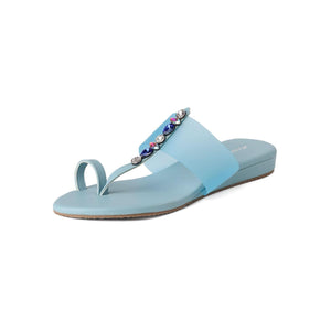 Sparkly Light-Blue Casual One-Toe Sandals