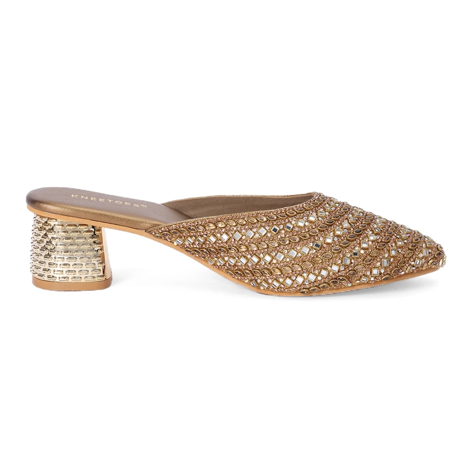 Bronze Innovative Cylinderical Heel Mules