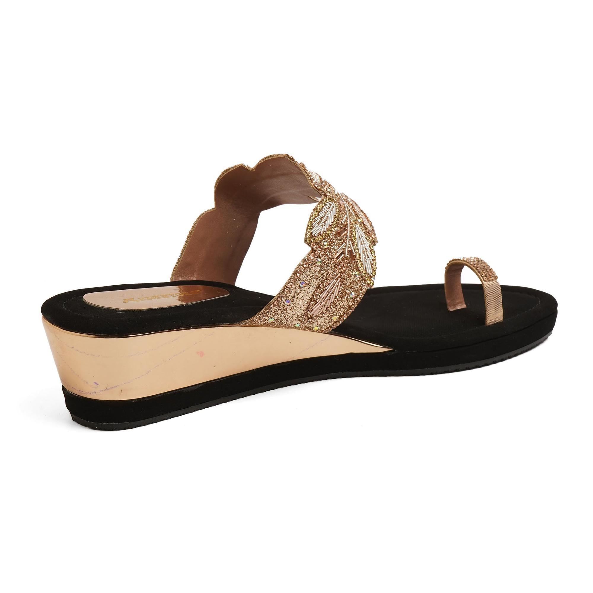 Bead Luxe Gold Leaf Wedge Sandals