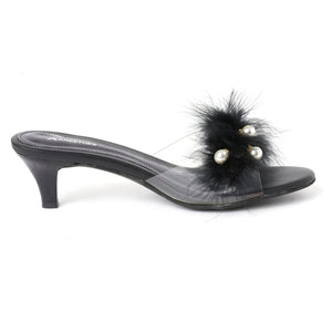Black Soft Fur pearl Kitten Heels
