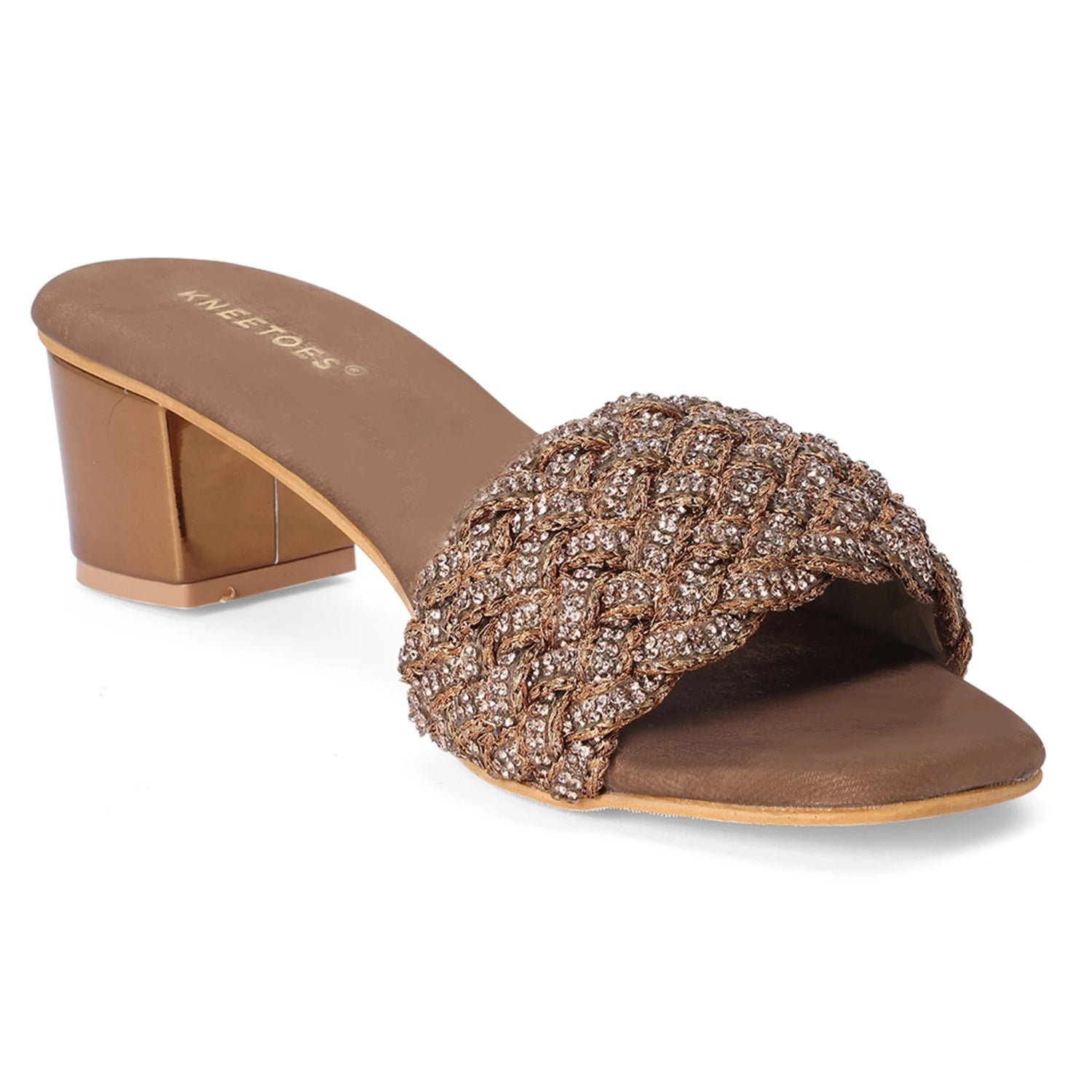 Embellished Bronze Open-Toe Sandals