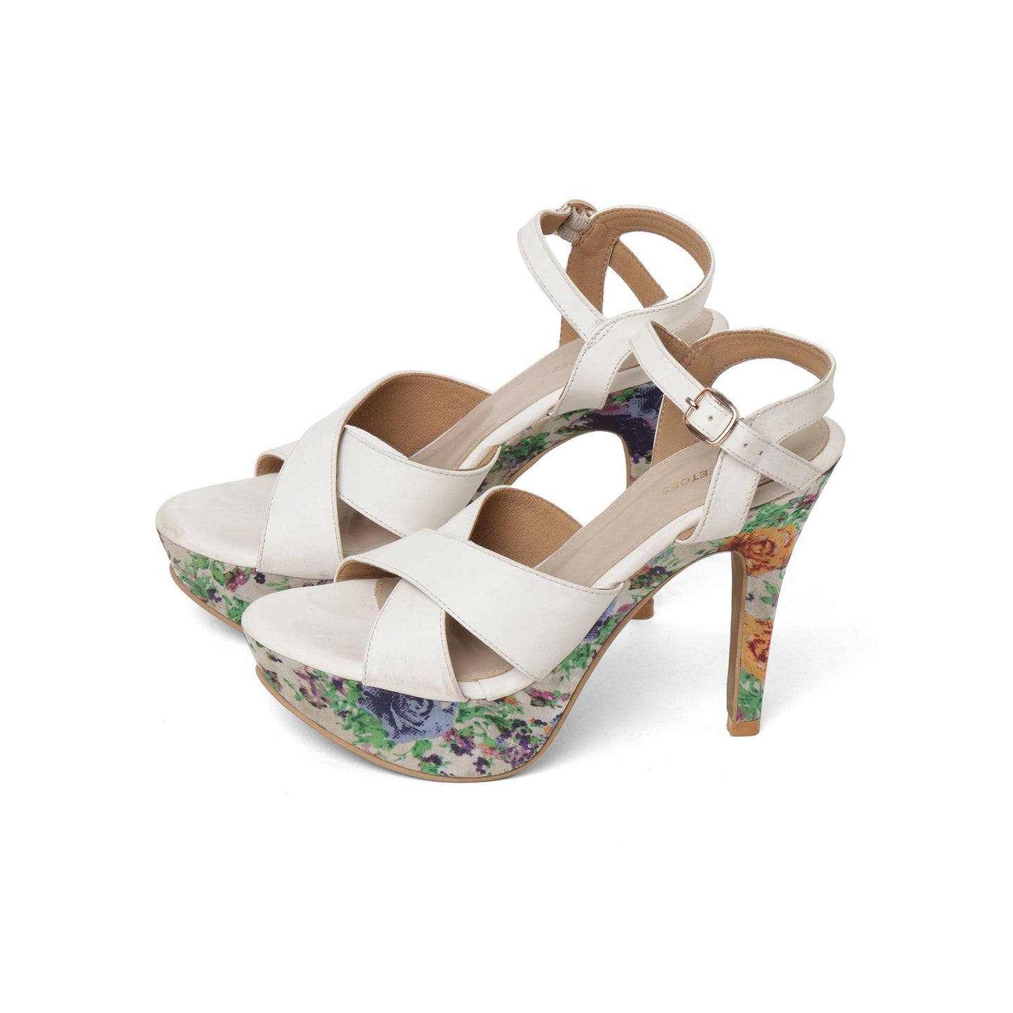 Pretty Floral Print White High Heels