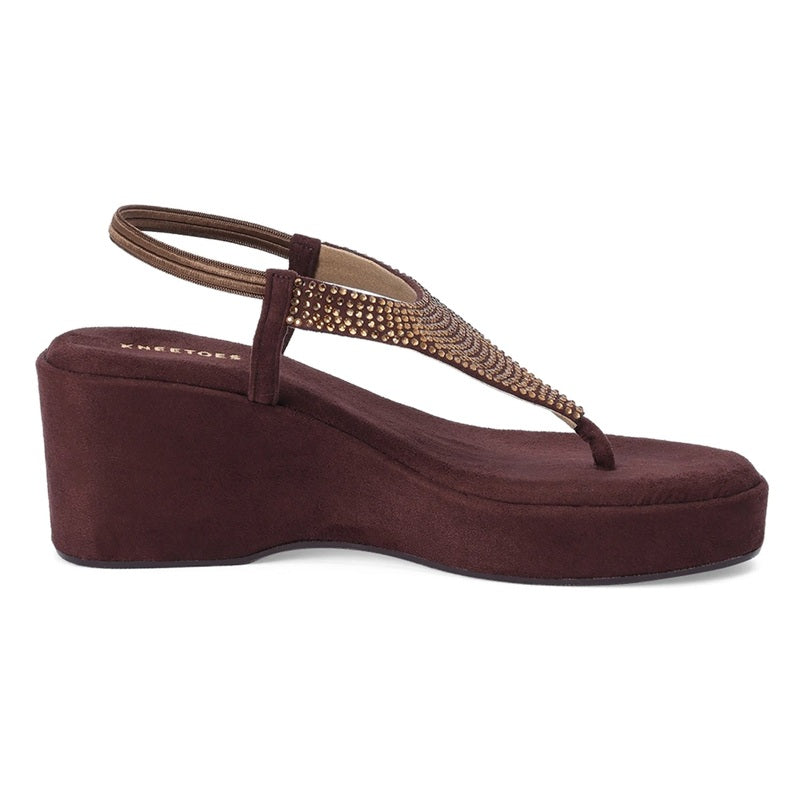 Burgundy Wedge Heel Thong Sandals
