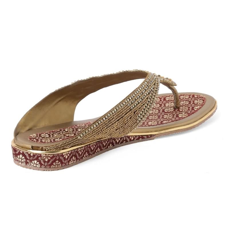 Bead Luxe Gold Ethnic-Motif Thong Sandals