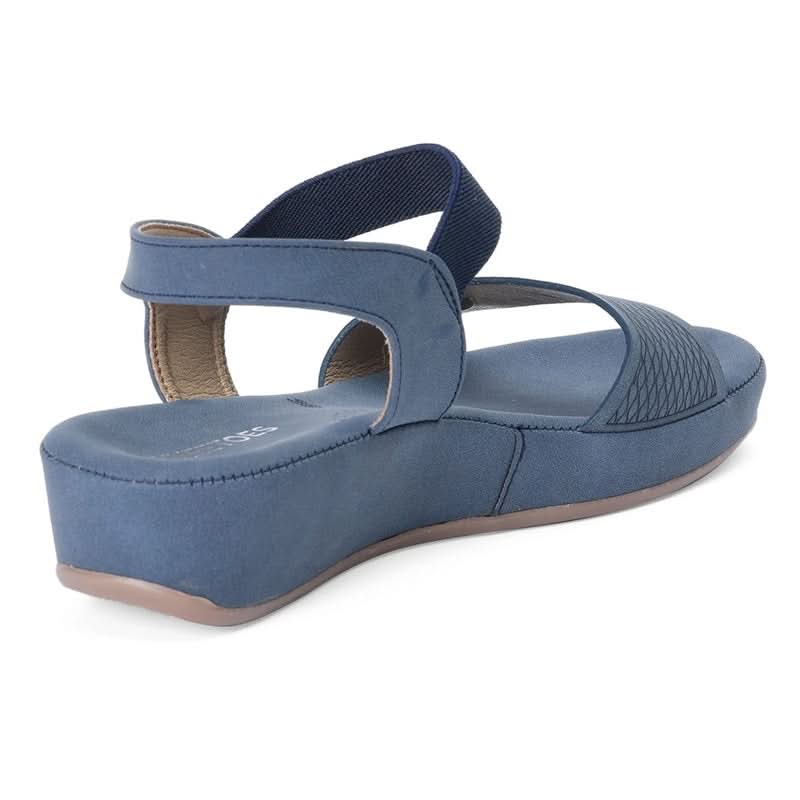 Denim Blue Textured Comfort Wedge Sandals