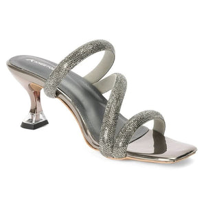 Embellished Grey Stylish Square-Toe Sandals