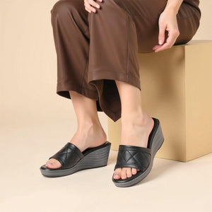 Black Quilted Wedge Sandals