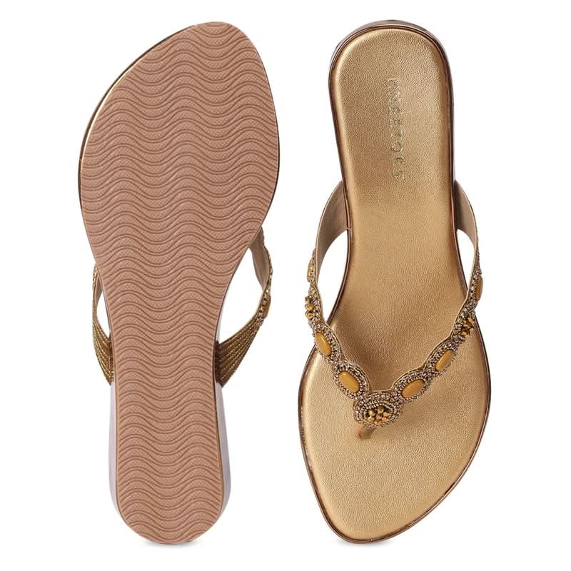 Premium Embellished Bronze Wedge Sandals