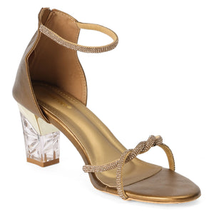 Rhinestone Embellished Bronze Open-Toe Sandals