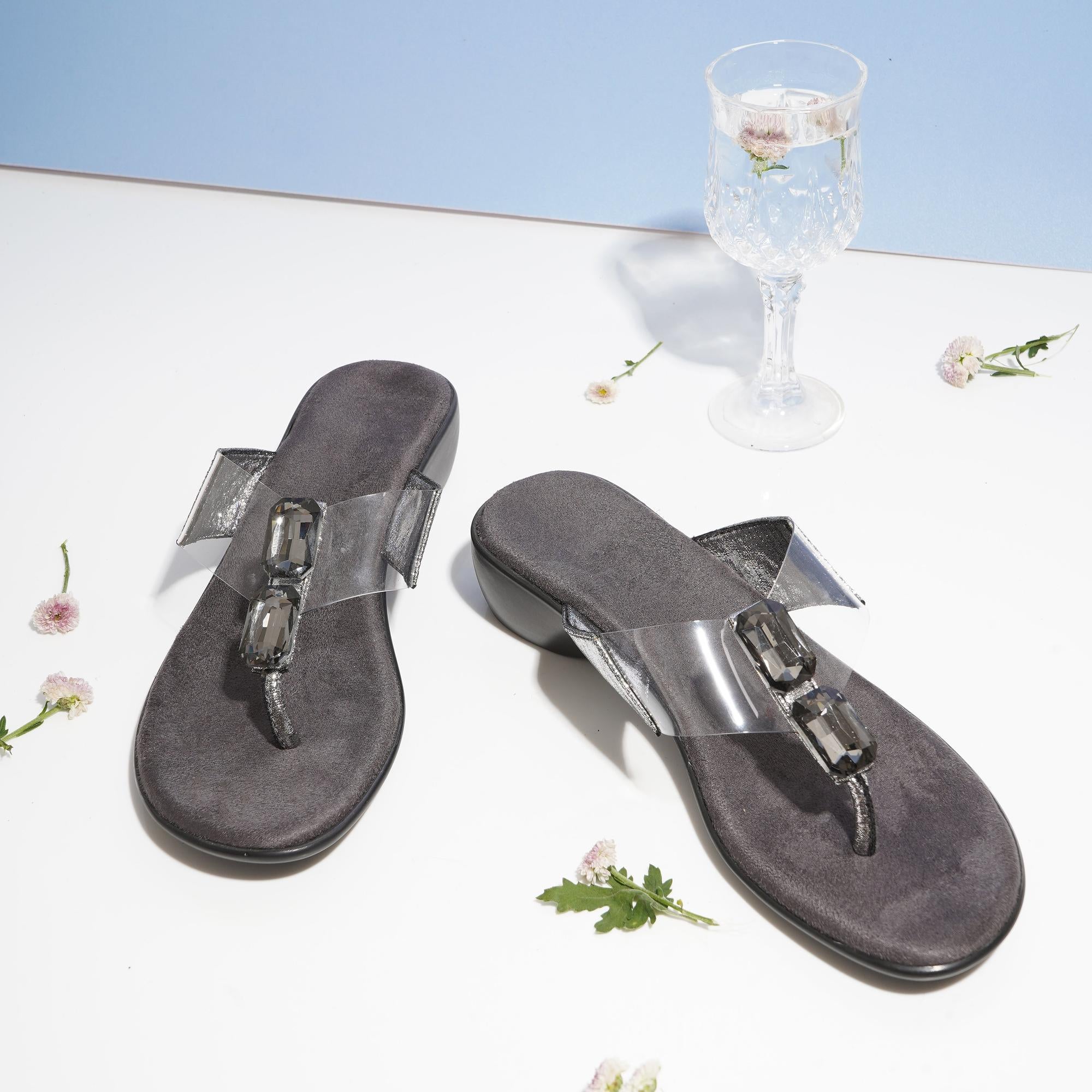 Gemglow Transparent Grey Thong Sandals