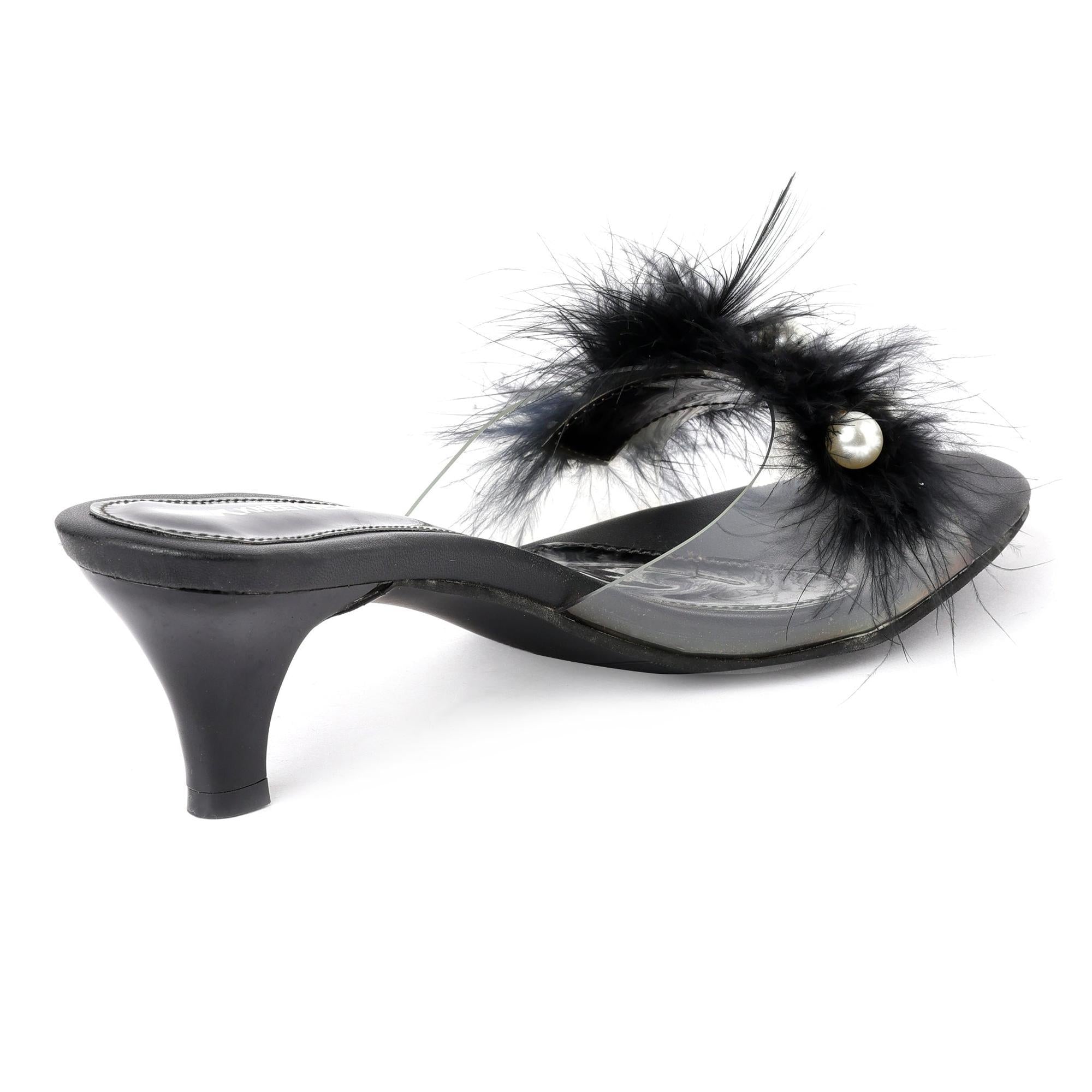 Black Soft Fur pearl Kitten Heels