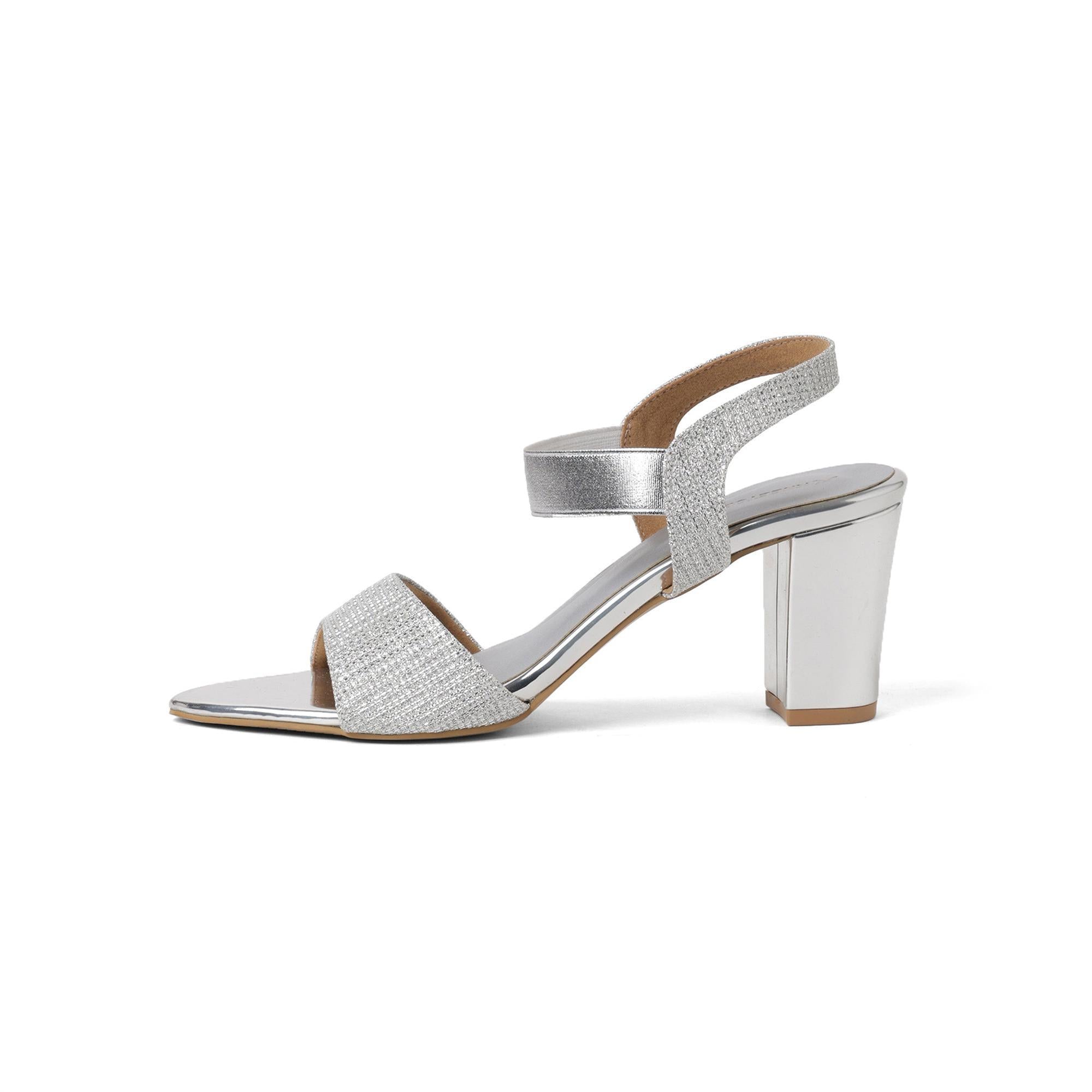 Glamorous Silver Block Heel Sandals