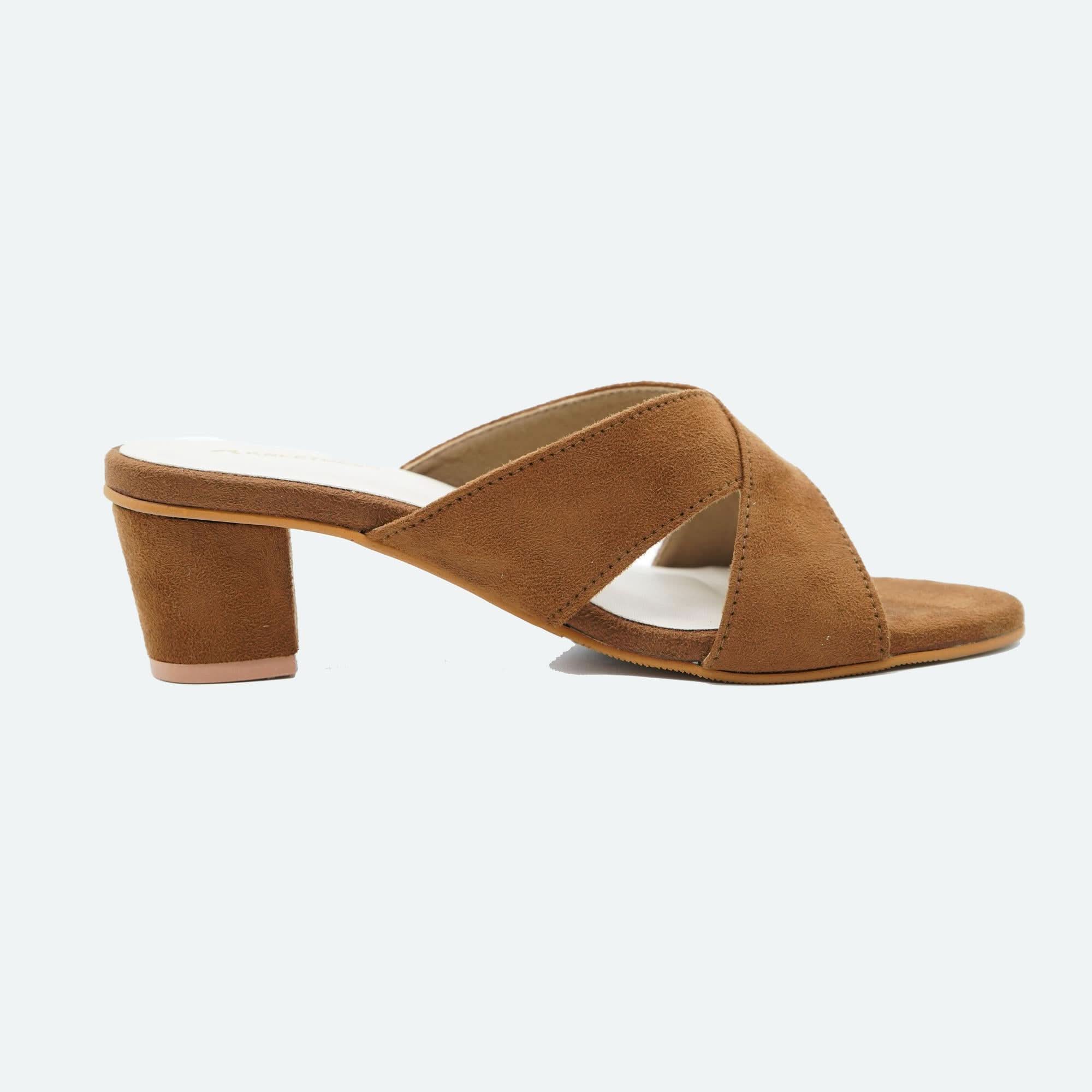 Matte Muse Brown Criss-Cross Block Heels