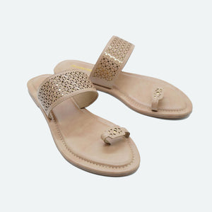 Essence Beige Laser-Cut One-Toe Sandals