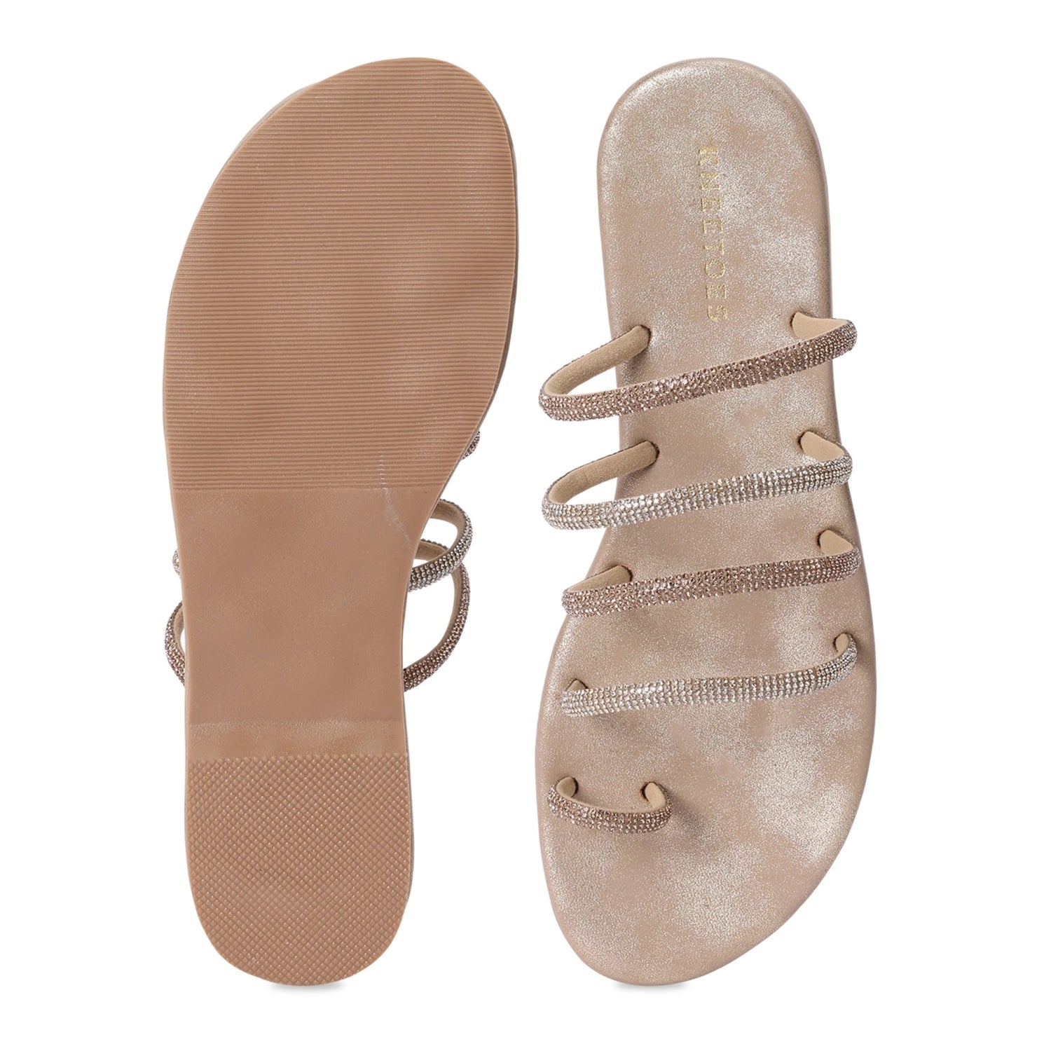 Embellished Beige Open-Toe Sandals