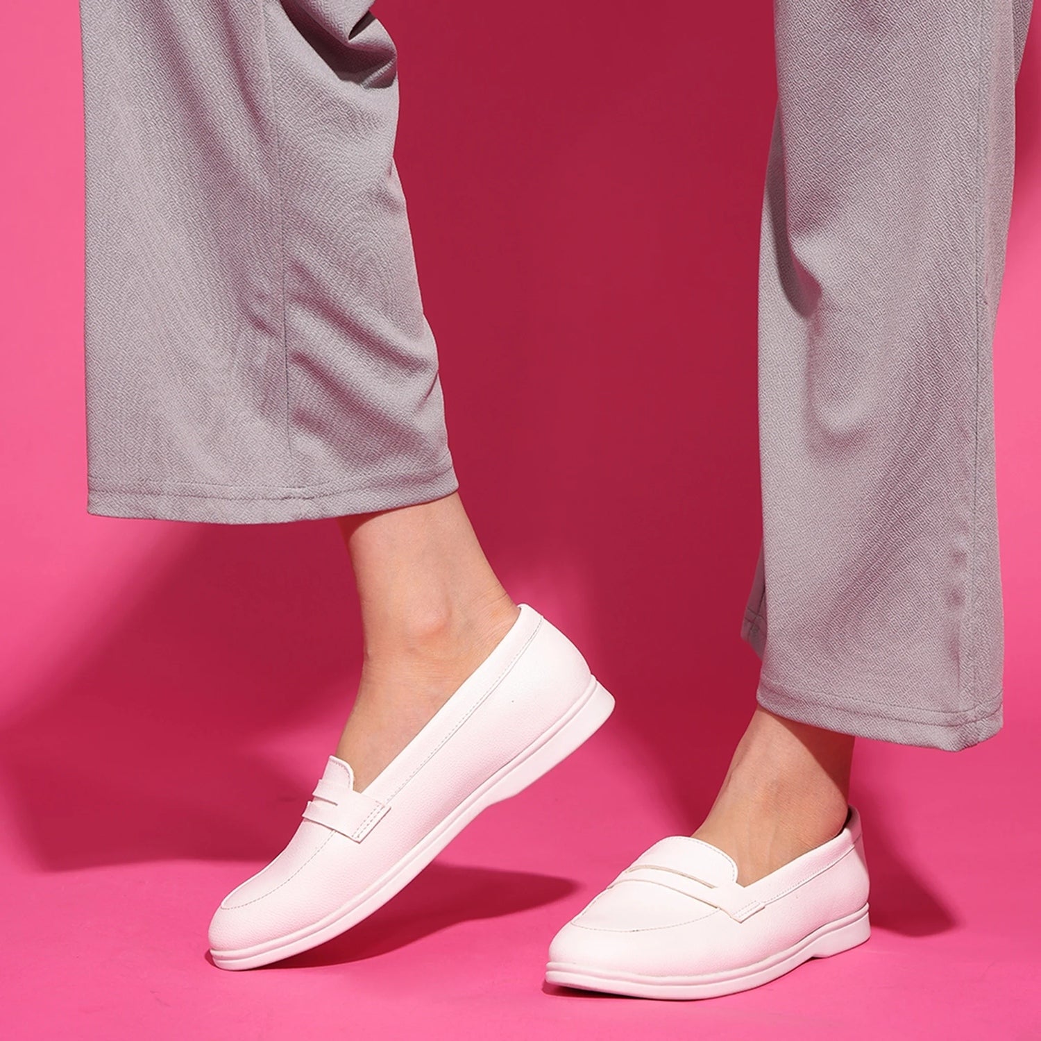 White Round-Toe Penny-Loafers