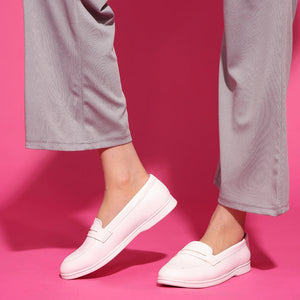 White Round-Toe Penny-Loafers