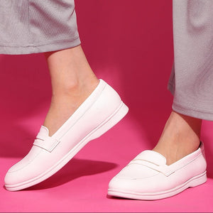 White Round-Toe Penny-Loafers