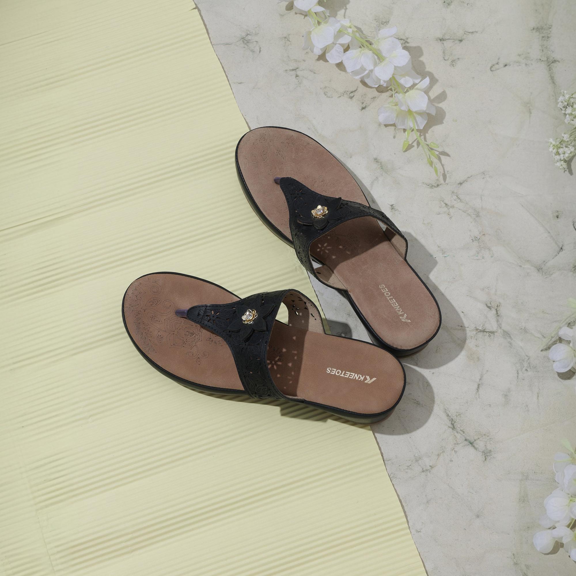 Classic Black Flower Cut-Work Sandals