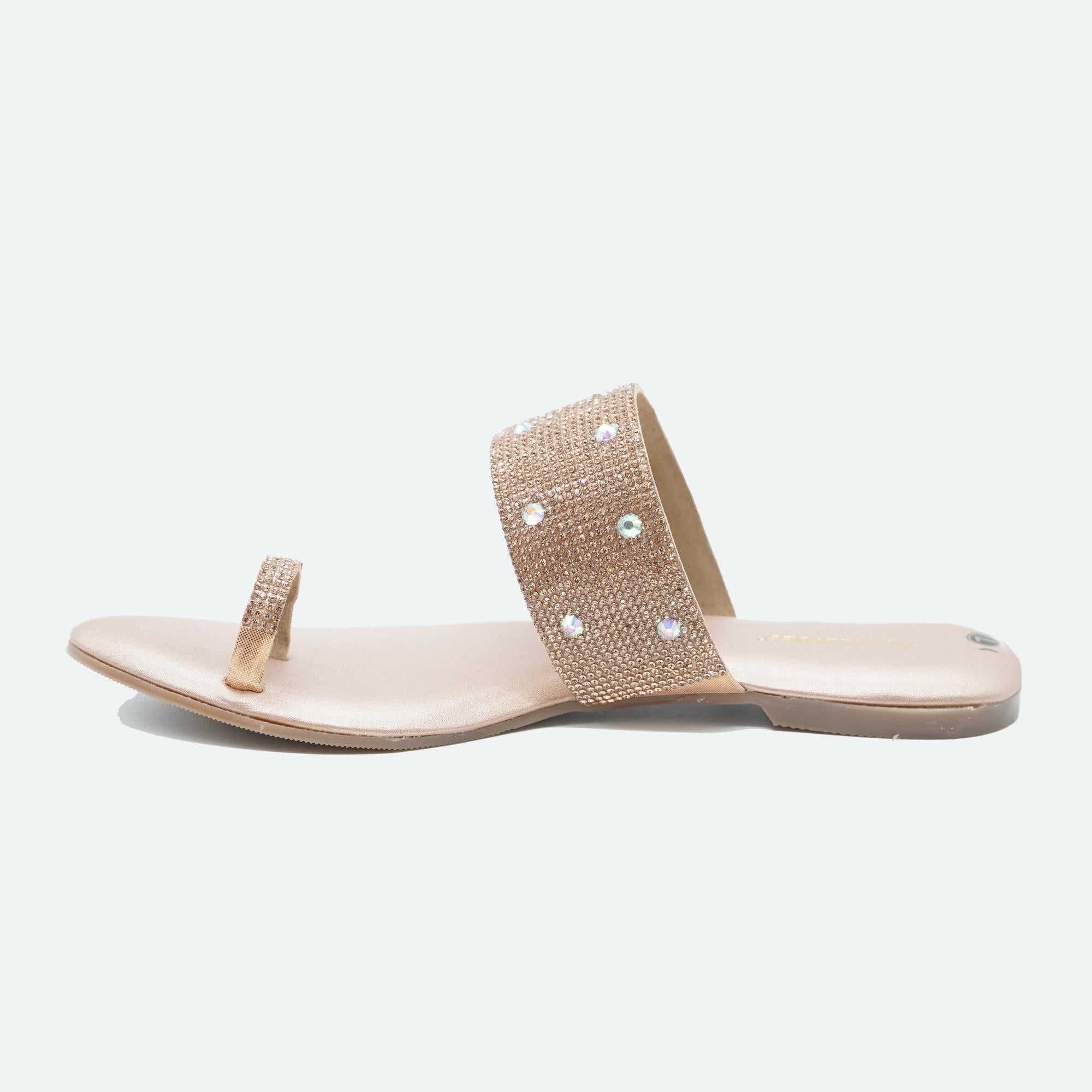 Gemglow Embellished Rose Gold One-Toe Sandals