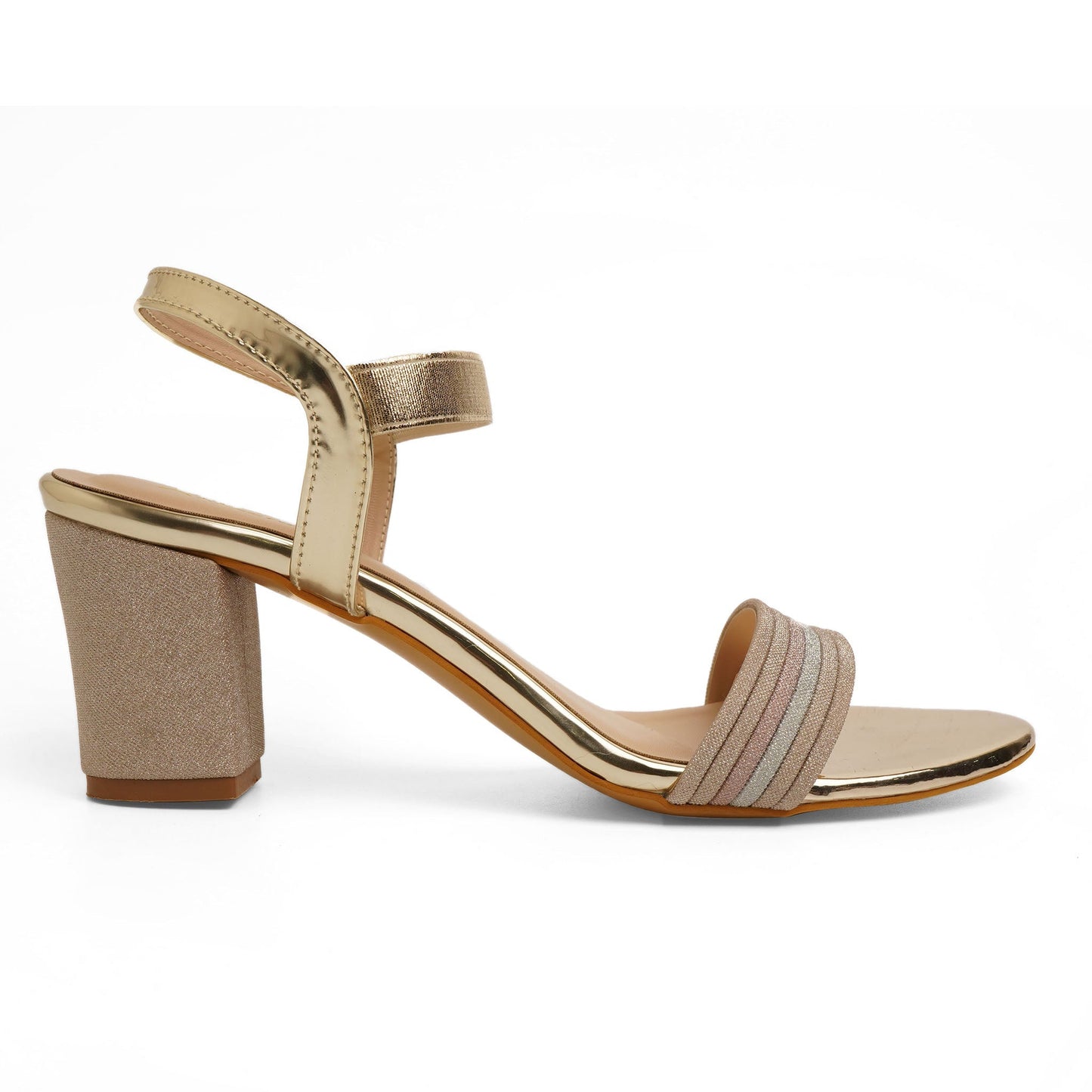 Stylish Shimmery Gold Block Heel Sandals For Party Wear
