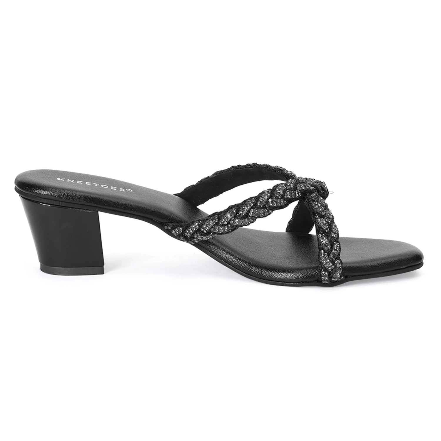 Embellished Black Open-Toe Sandals