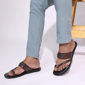 Luxe Brown Buckle Toe-Ring Flats