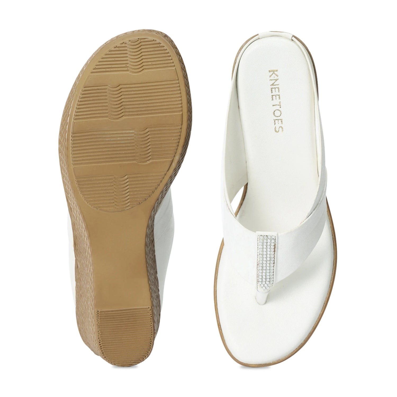 White Wedge Heel Thong Sandals