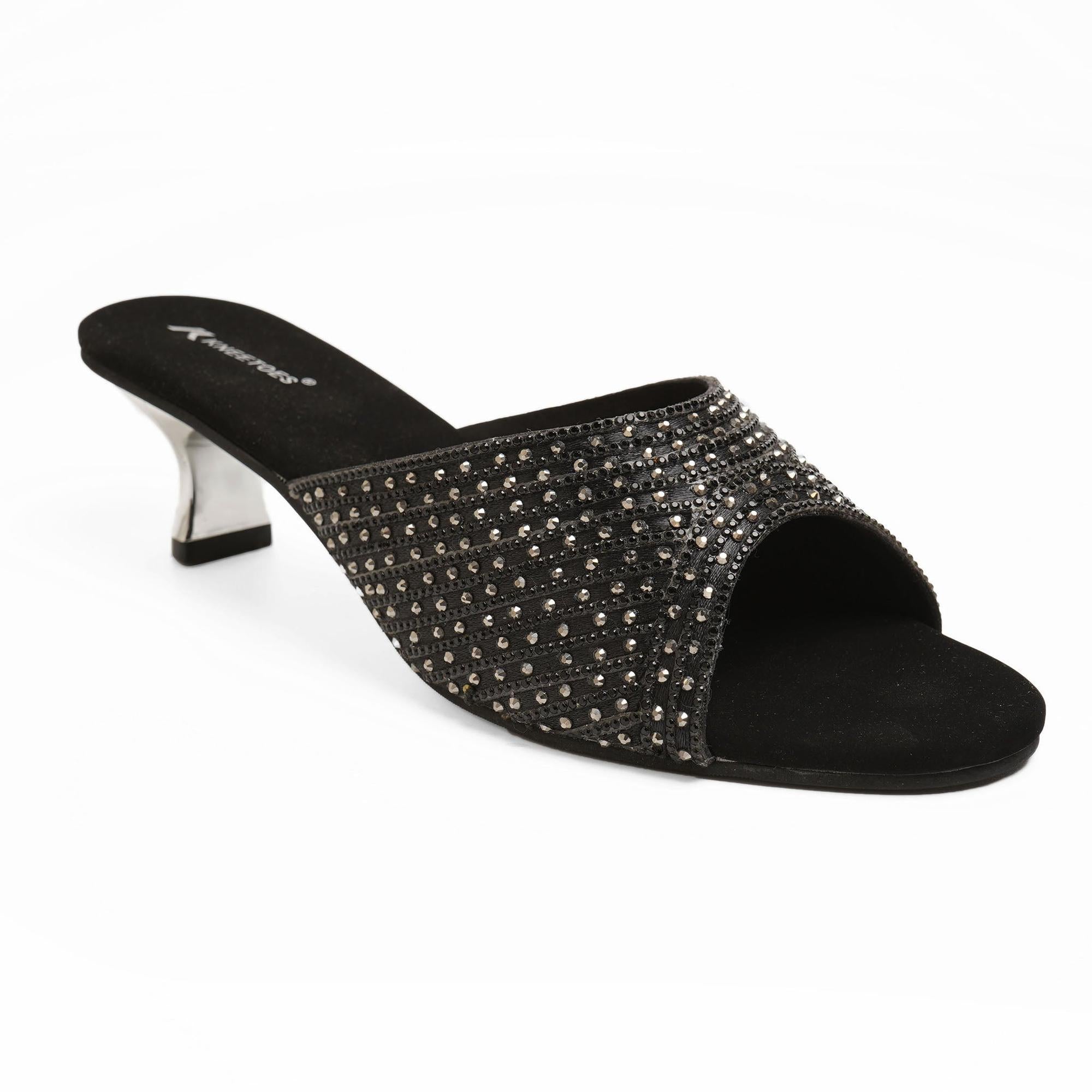 Sparkle Studs Black Kitten Heel Sandals