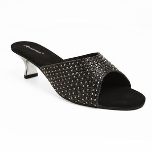 Sparkle Studs Black Kitten Heel Sandals