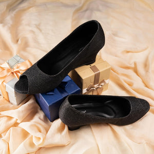 Shine Pop Black Wedge Sandals