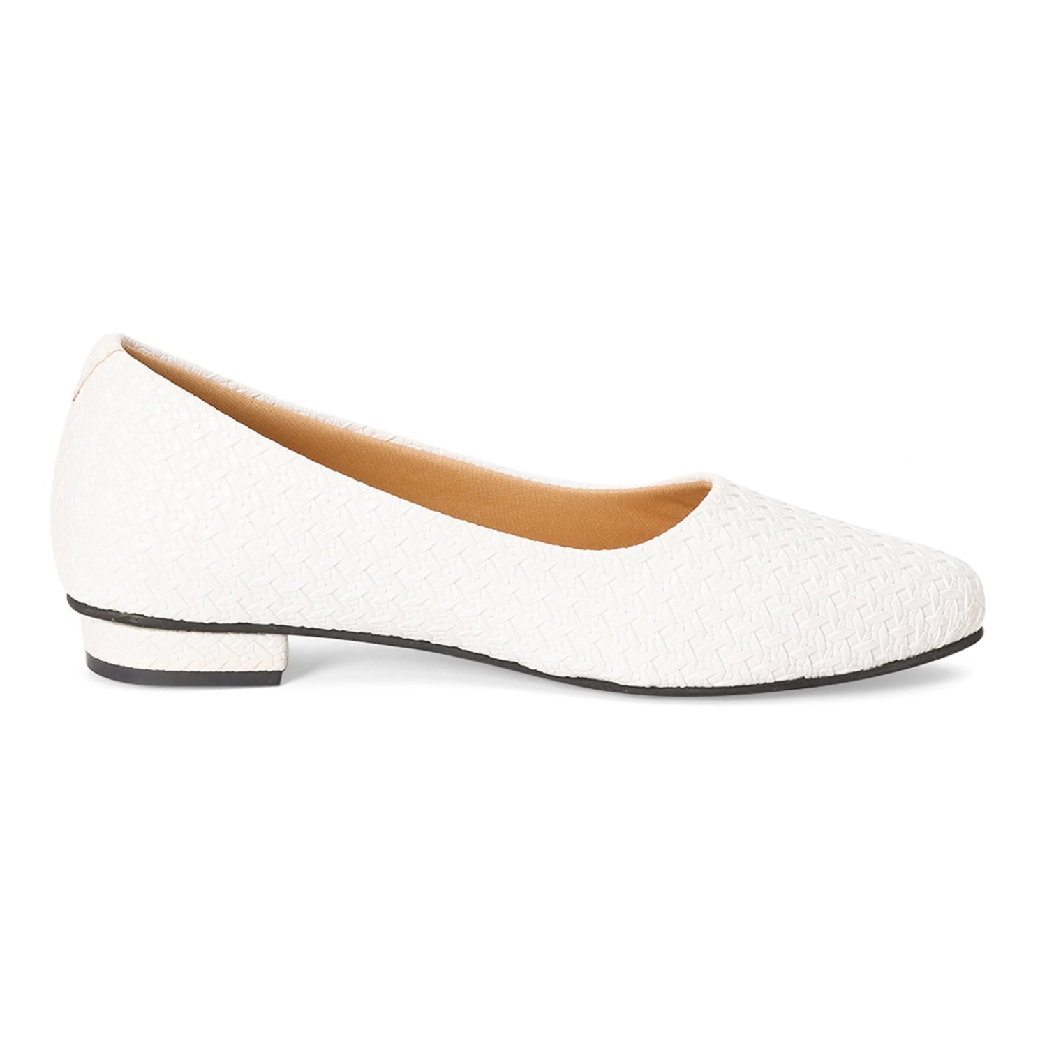 Textured White Lightweight Block Heel Ballerinas