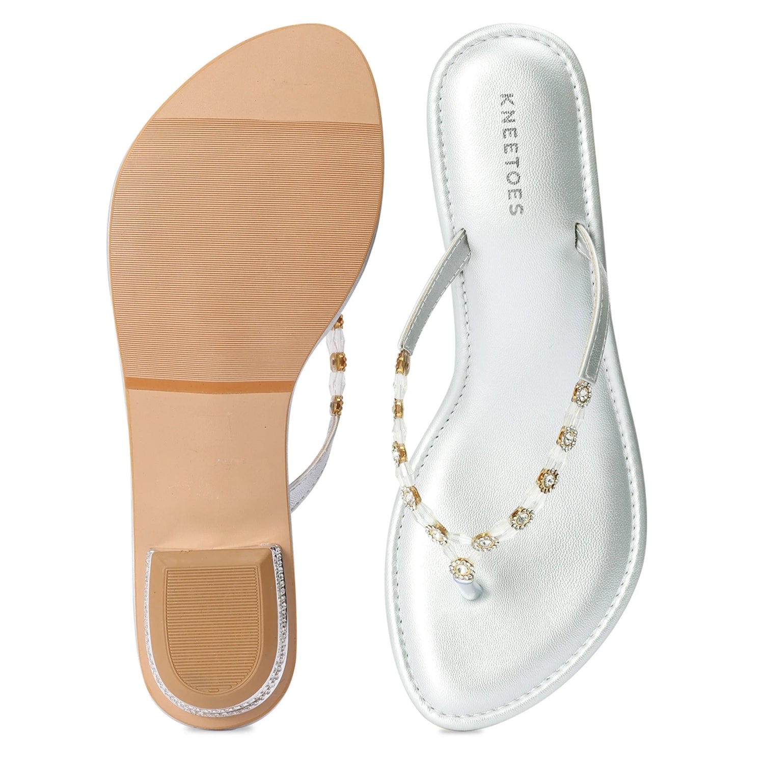 Silver Comfortable Block Heel Thong Sandals