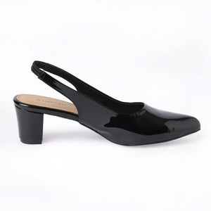 Shiny-Pop Black Slingback Closed-Toe Sandals