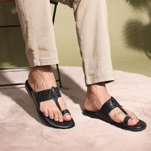 Black Flat Open-Toe Slippers