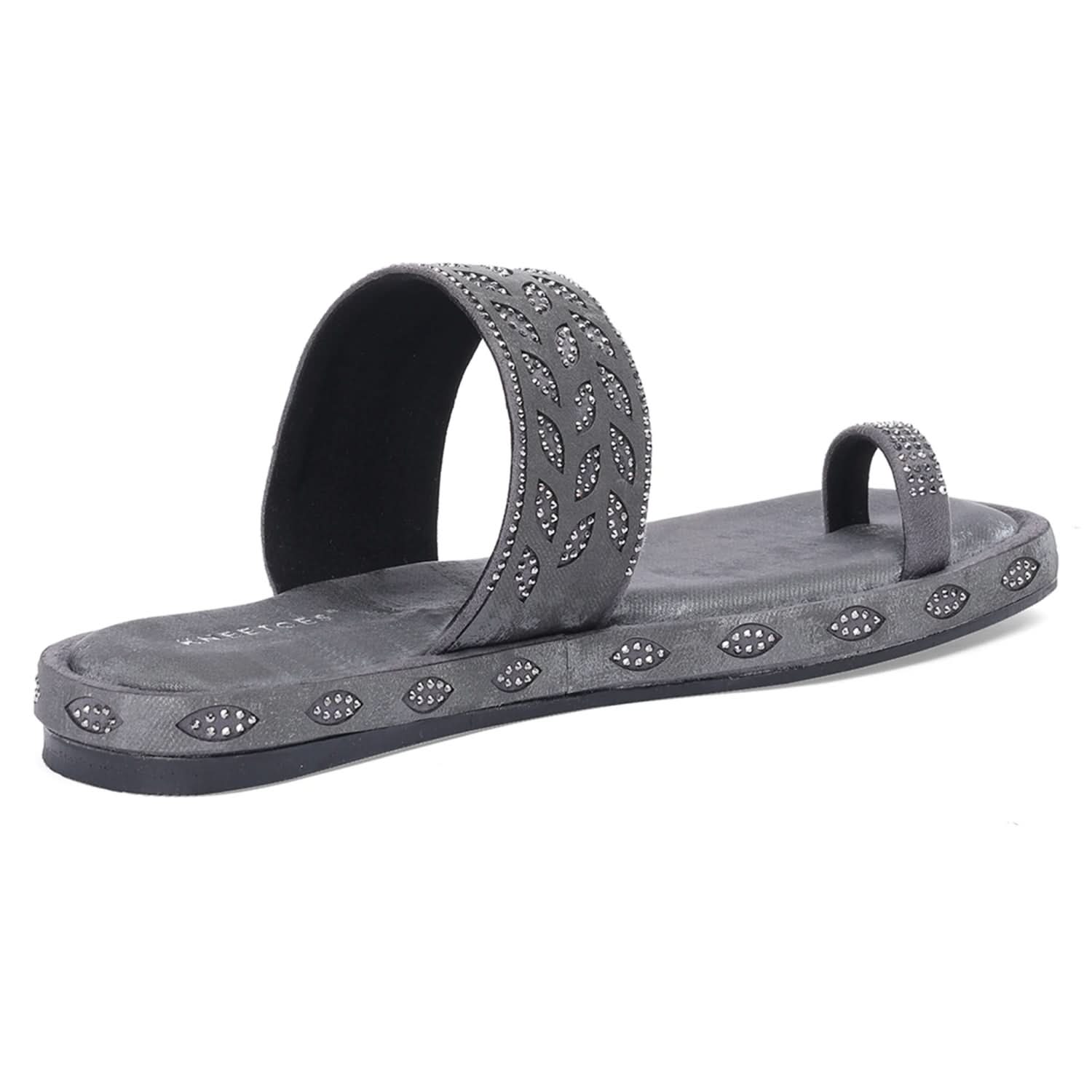 Smoky Grey Studded Toe-Loop Flats