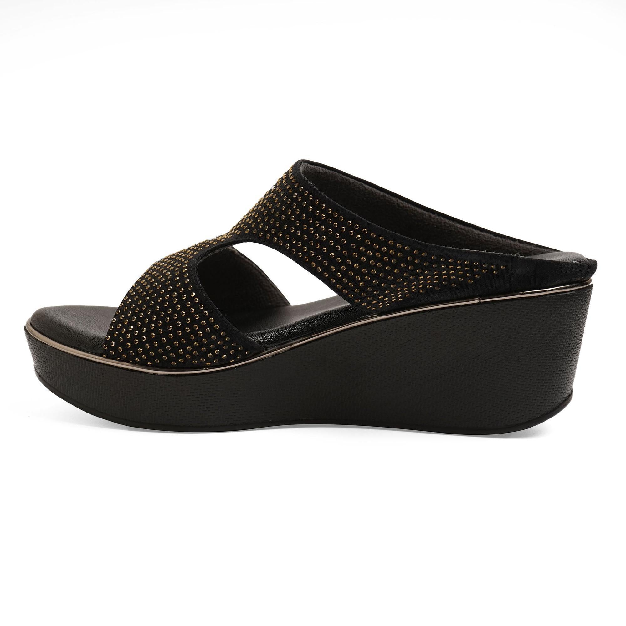 Gemglow Black Wedge Party Sandals