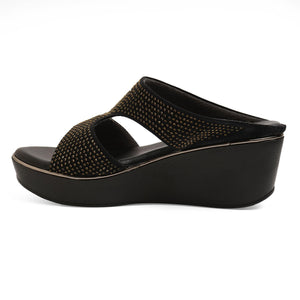 Gemglow Black Wedge Party Sandals